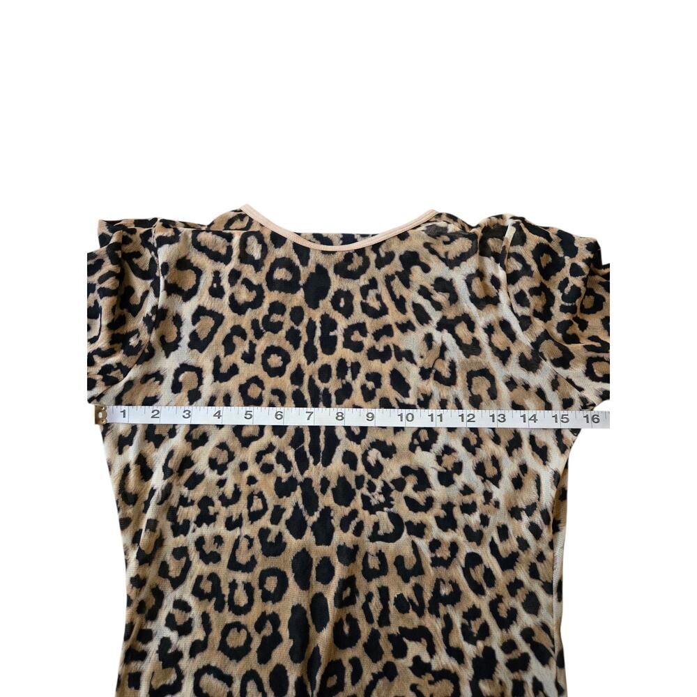 Y2K Edgy Sheer Leopard Print Long Sleeve Fitted Top M Petite Alternative Punk - Picture 6 of 7